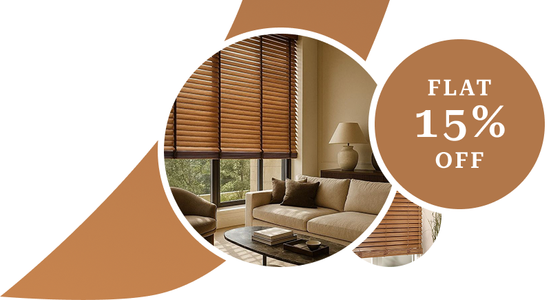 Wooden Window Blind in Dubai with 15% Off Banner